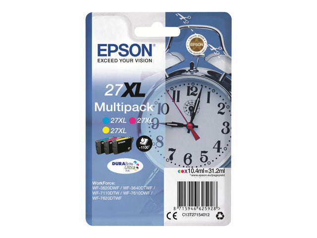 EPSON 1LB 27XL ink cartridge cyan magenta and yellow high capacity 3x10.4ml 3 x 1.100 pages combopack blister without alarm - DURAB