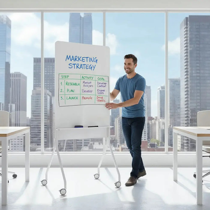 Ergo Office mobile dry erase board vertical orientation white single sided with shelf board dimensions 1190x790mm
