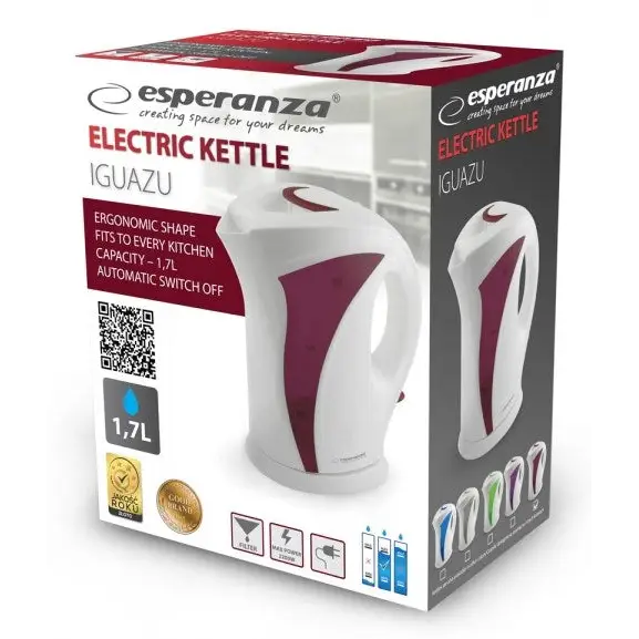 Esperanza EKK018R electric kettle 1.7 L 2200 W Red White - Electric kettlesAGD-CZE<<<Home Appliance