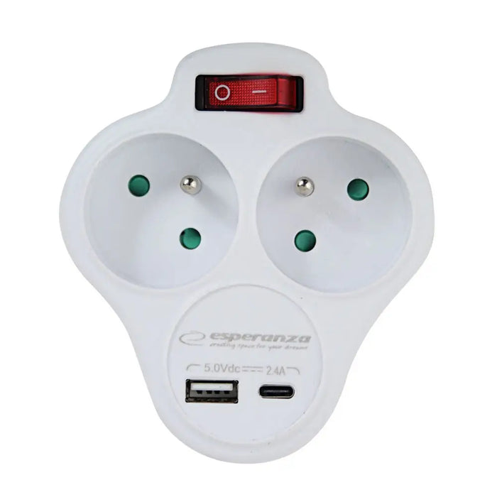 Esperanza ELK311W Electrical splitter 2 GN. USB-C USB-A ON. White - Jacks plugsKWT-WTY<<<Cables jacks