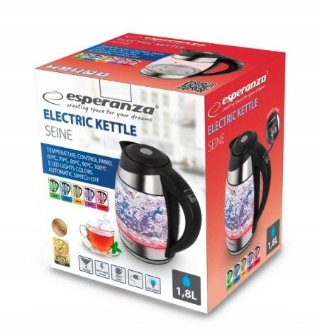 Esperanza EKK026 electric kettle 1.7 L 2200 W Black, Transparent