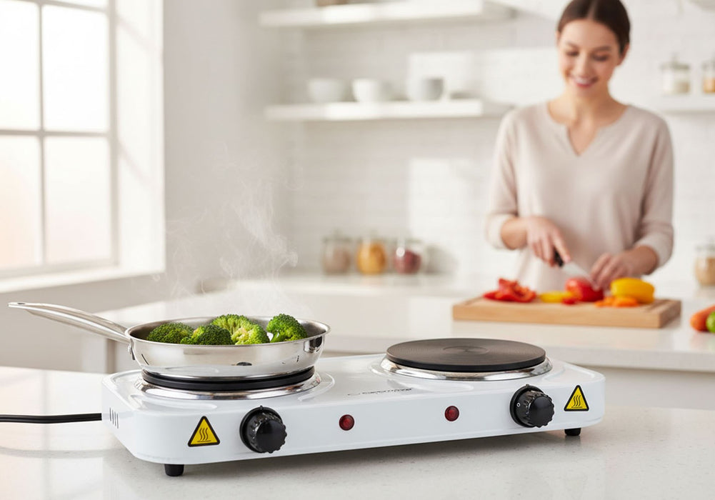 Esperanza EKH010W Adjustable electric cooker, 2 heating fields, white
