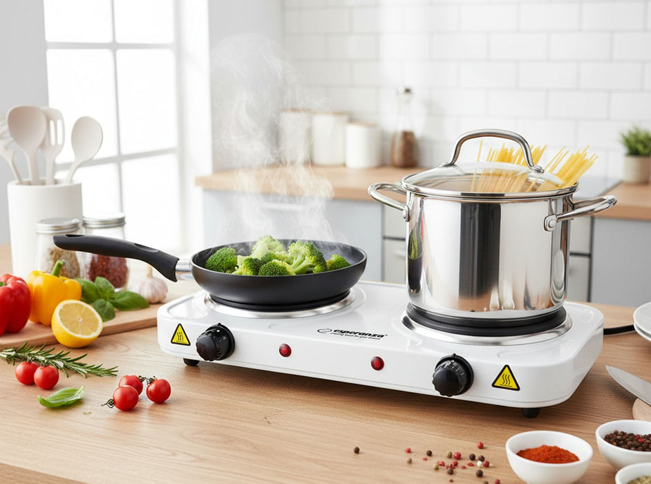 Esperanza EKH010W Adjustable electric cooker, 2 heating fields, white