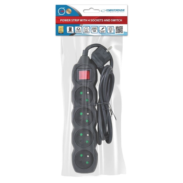 Esperanza ELK212K power extension 1.5 m 4 AC outlet(s) Indoor Black