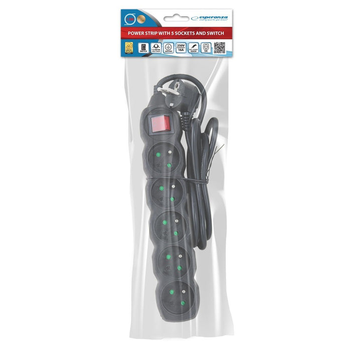 Esperanza ELK214K power extension 1.5 m 5 AC outlet(s) Indoor Black