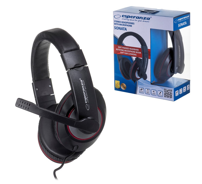 Esperanza EH118 headphones/headset Wired Head-band Calls/Music Black, Red