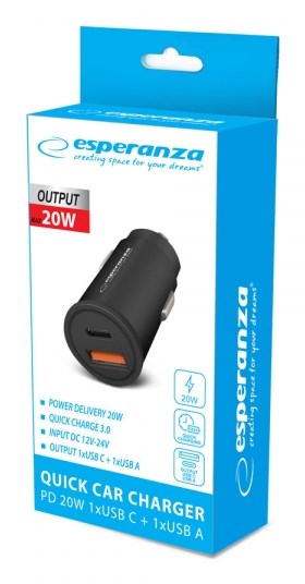 Esperanza EZC111K mobile device charger Smartphone, Tablet Black USB Fast charging Auto