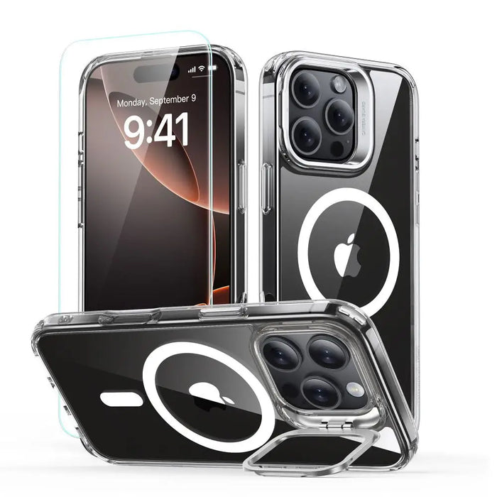 ESR Classic Hybrid Kickstand Halolock MagSafe Case Set with Stand + Tempered Glass for iPhone 16 Pro Max - Clear - Cell