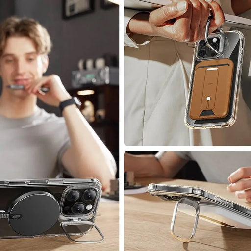 ESR Classic Hybrid Kickstand Halolock MagSafe Case Set with Stand + Tempered Glass for iPhone 16 Pro - Clear - Cell