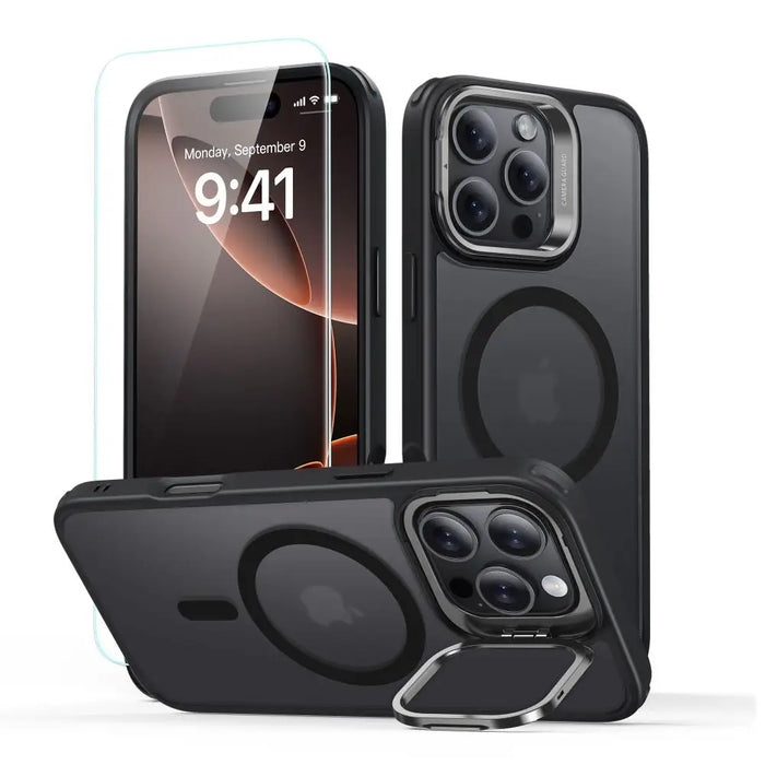 ESR Classic Hybrid Kickstand Halolock MagSafe Case with Stand + Tempered Glass for iPhone 16 Pro Max - Semi-Transparent
