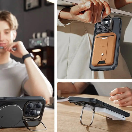 ESR Classic Hybrid Kickstand Halolock MagSafe Case with Stand + Tempered Glass for iPhone 16 Pro Max - Semi-Transparent