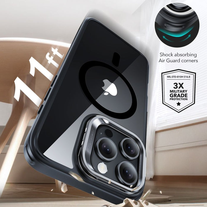 ESR Classic Hybrid Kickstand Halolock MagSafe Case with Stand + Tempered Glass for iPhone 16 Pro Max - Clear with Black Frame