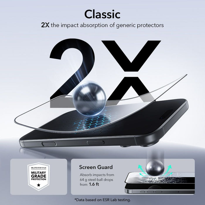 ESR UltraFit Tempered Glass 2-pack for iPhone 17 Pro Max - transparent