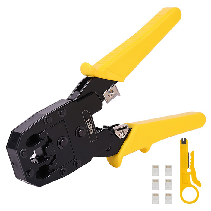 Ethernet Crimper 4/6/8P RJ45/RJ14/RJ12/RJ9 Deli Tools EDL2468 (yellow) - Pliers<<<Tools<<<InnproXML