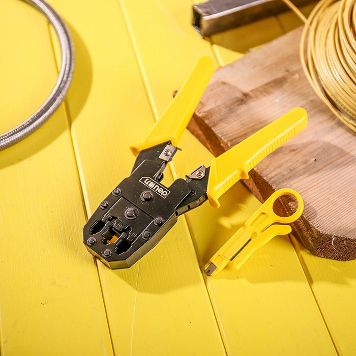 Ethernet Crimper 4/6/8P RJ45/RJ14/RJ12/RJ9 Deli Tools EDL2468 (yellow) - Pliers<<<Tools<<<InnproXML