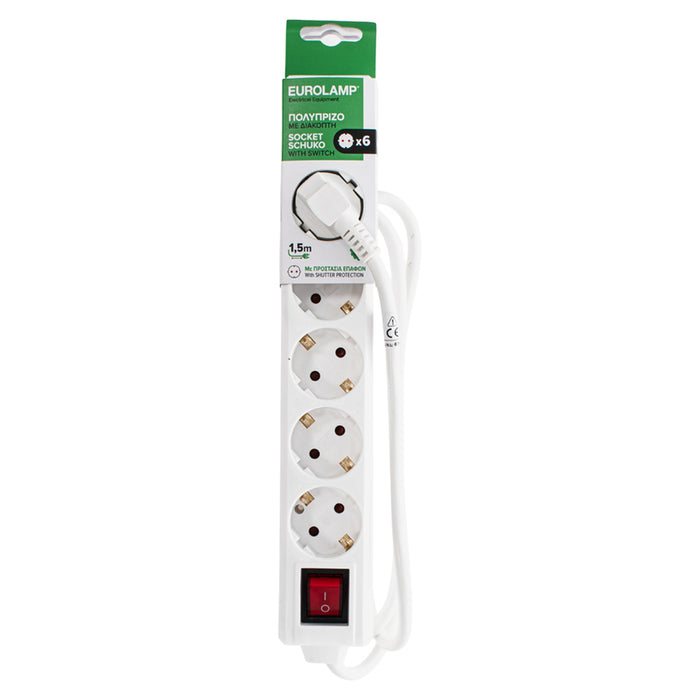 SWITCH 6 GND 1.5M WITH CONNECTOR AND SWITCH WHITE EUROLAMP
