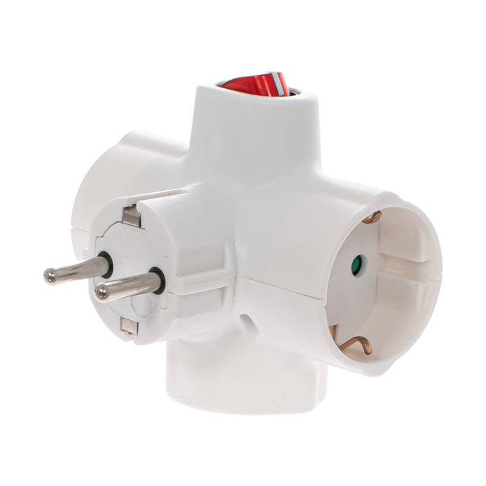 ADAPTER 3 SOCKETS HORIZONTAL WITH KEY WHITE EUROLAMP
