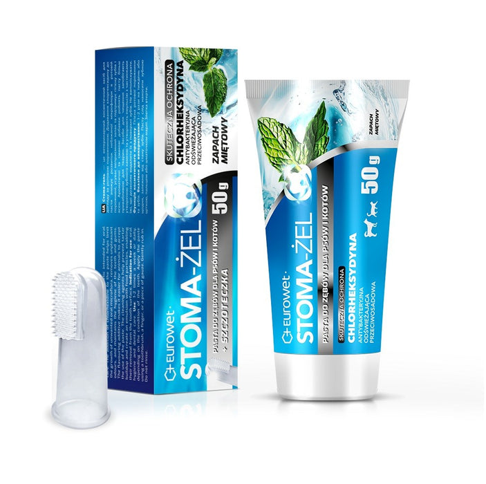 EUROWET Stoma-Żel Mint - toothpaste and toothbrush for dogs and cats - 50 mg