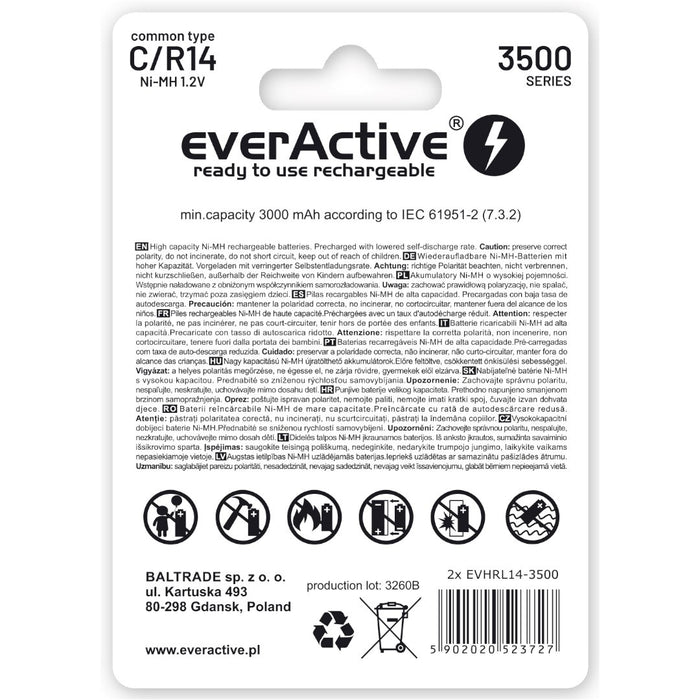 Rechargeable Batteries everActive R14/C Ni-MH 3500 mAh ready to use