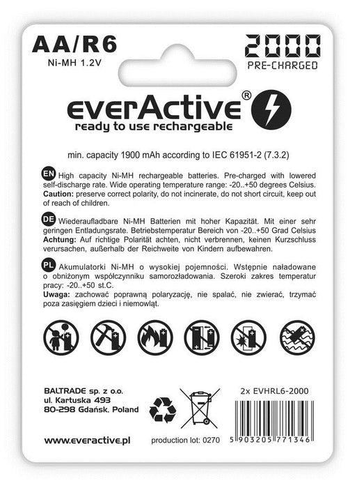 Rechargeable batteries everActive Ni-MH R6 AA 2000 mAh Silver Line - 2 pieces