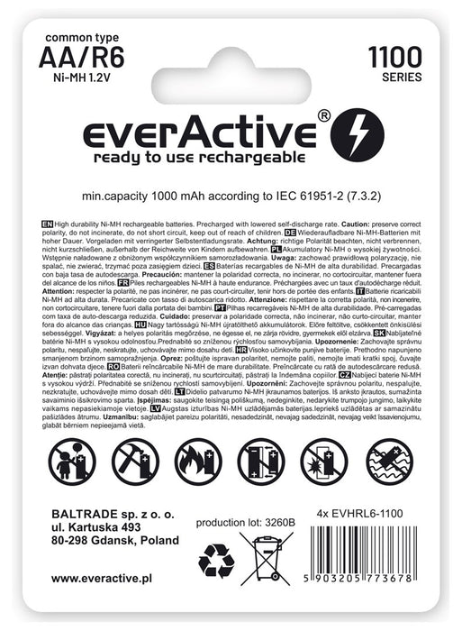 Rechargeable batteries everActive Ni-MH R6 AA 1100 mAh Infinity Line - 4 pieces