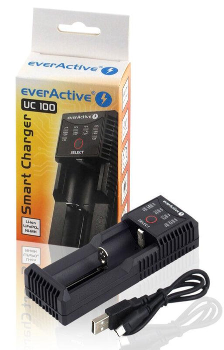 Charger for LiIon/NiMh batteries 3.7v/1.2v universal 1 socket USB micro UC-100 EverActive