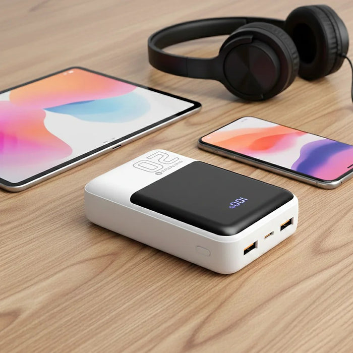 Powerbank 20 000mAh, 2x USB, 1x USB-C 22,5W, QC4+, LCD screen, white