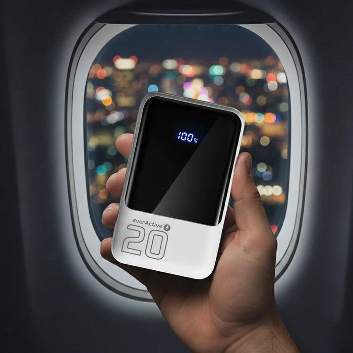 Powerbank 20 000mAh, 2x USB, 1x USB-C 22,5W, QC4+, LCD screen, white