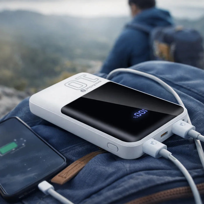 Powerbank 10 000mAh, 2x USB, 1x USB-C 22,5W, QC4+, LCD screen, white