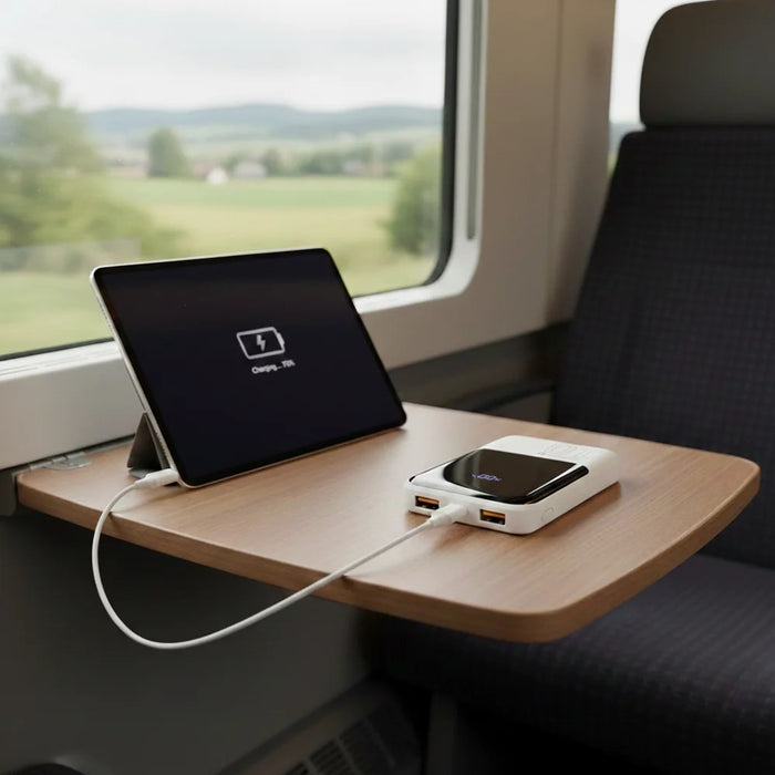Powerbank 10 000mAh, 2x USB, 1x USB-C 22,5W, QC4+, LCD screen, white