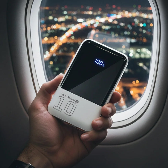 Powerbank 10 000mAh, 2x USB, 1x USB-C 22,5W, QC4+, LCD screen, white