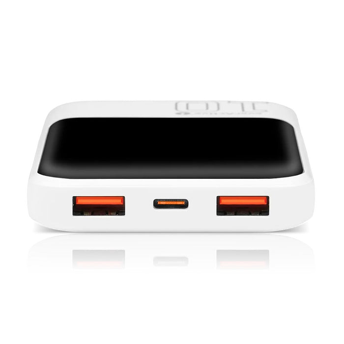Powerbank 10 000mAh, 2x USB, 1x USB-C 22,5W, QC4+, LCD screen, white