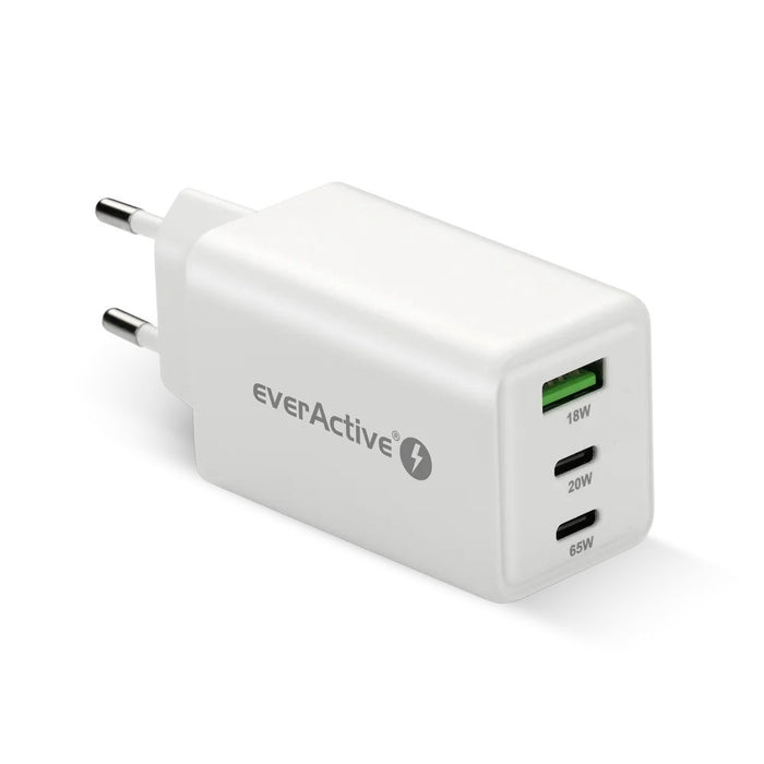 Charger GaN 1 x USB, 2 x USB-C Quick Charge 4+ 65W white