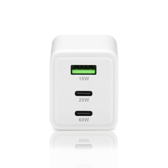 Charger GaN 1 x USB, 2 x USB-C Quick Charge 4+ 65W white
