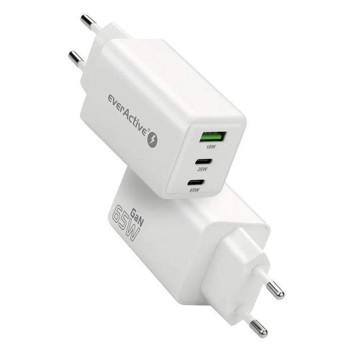 Charger GaN 1 x USB, 2 x USB-C Quick Charge 4+ 65W white