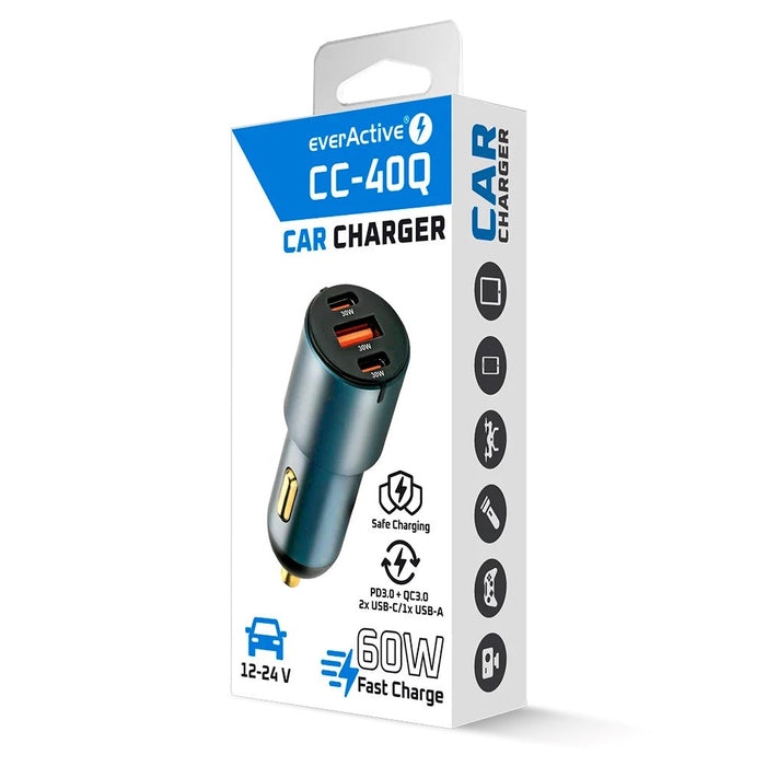 Car charger everActive CC-40Q USB QC3.0 + 2x USB-C PD 60W