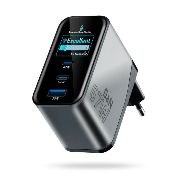 Charger GaN 1 x USB, 2 x USB-C Quick Charge 4+ 67W black