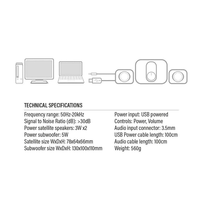 Sound system EWENT Eminent 2.1, 3.5 mm, USB, 11W