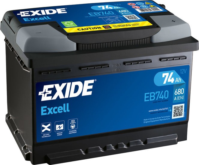EXIDE EXCELL 74AH 680A R+
