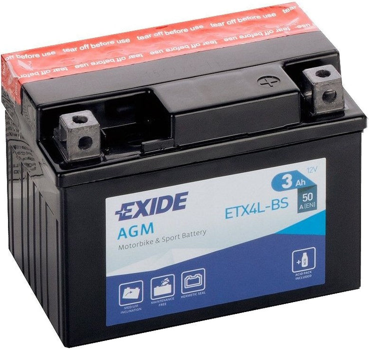 EXIDE BIKE AGM YTX4L-BS 3AH 50A 12V R+