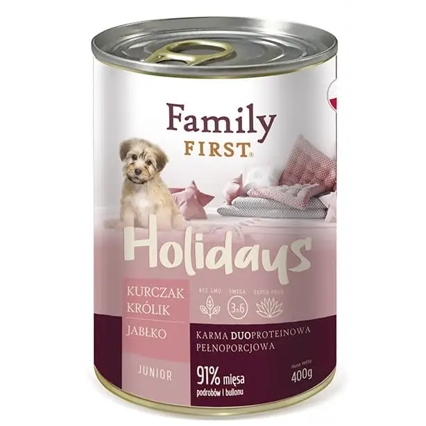 FAMILY FIRST Holidays Junior Chicken rabbit apple - Wet dog food - 400 g - Wet foodDLP-KAM<<<For the dogDLP<<<ActionPL