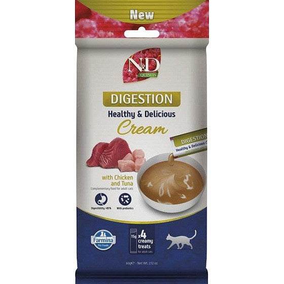 FARMINA N&D Quinoa Cat Digestion Cream with Chicken & Tuna box – cat treat – 4x15g