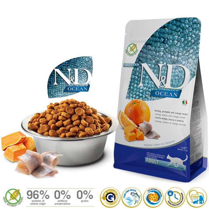 FARMINA N&D Ocean Herring Pumpkin&Orange Adult - dry cat food - 1,5 kg