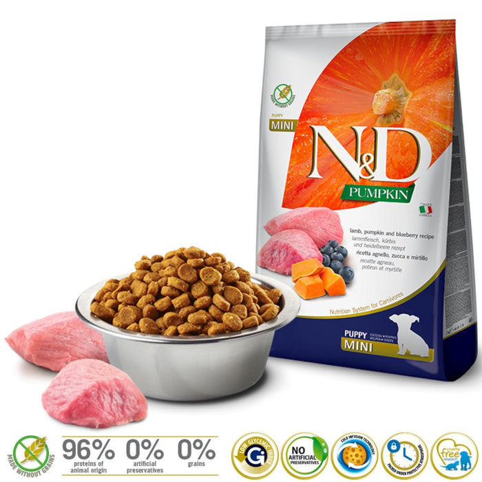 FARMINA N&D GF PUMPKIN LAMB&BLUEBERRY PUPPY MINI - DRY FOOD FOR DOGS - 7kg