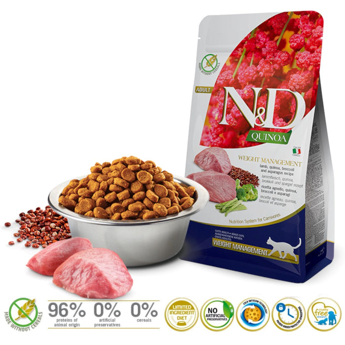 FARMINA N&D Quinoa Weight Management Lamb&Broccoli - dry cat food - 5 kg