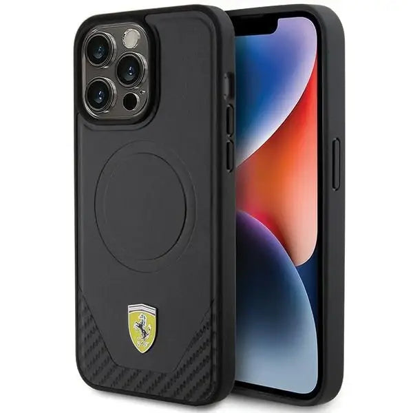Ferrari Carbon Metal Logo MagSafe case for iPhone 15 Pro Max - black - Cell phone cases and covers<<<HurtelXML
