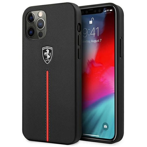 Ferrari FEOMSHCP12LBK iPhone 12 Pro Max black/black hardcase Off Track Leather Nylon Stripe - Cell phone cases