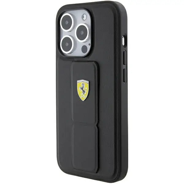 Ferrari Grip Stand Metal Logo case for iPhone 15 Pro Max - black - Cell phone cases and covers<<<HurtelXML