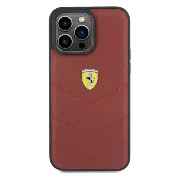 Ferrari Leather Stitched Lines case for iPhone 15 Pro Max - red - Cell phone cases and covers<<<HurtelXML