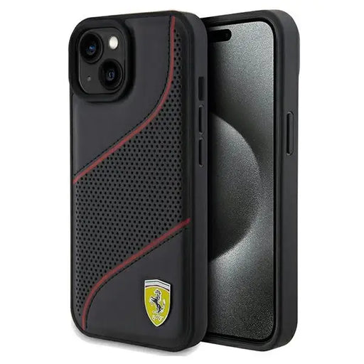 Ferrari Perforated Waves Metal Logo case for iPhone 15 / 14 / 13 - black - Cell phone cases and covers<<<HurtelXML